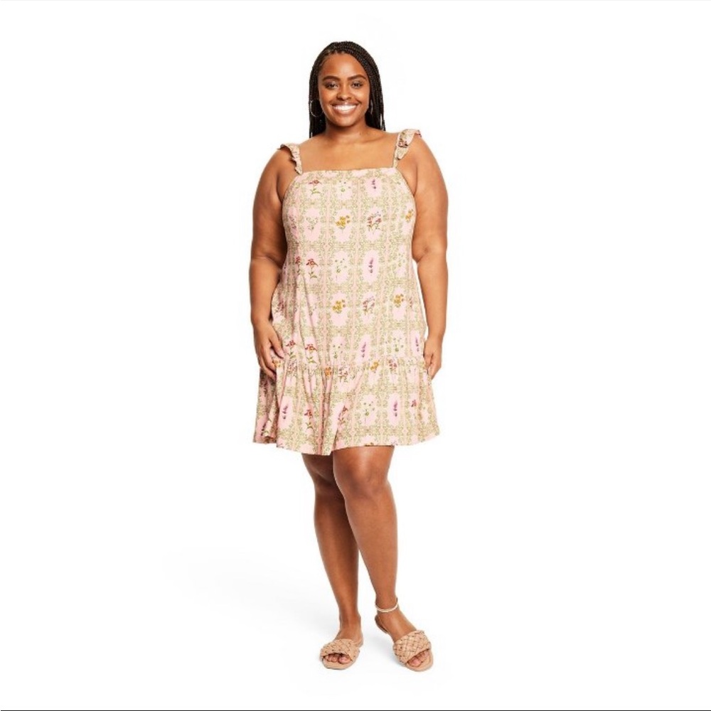 NWT Agua Bendita x Target Blush Floral Tile Print Flitter Sleeve Mini Dress